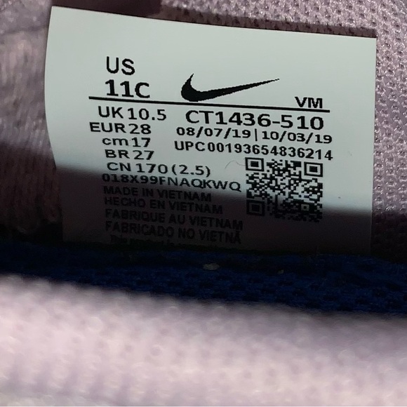 Nike Sneakers Renew Run Non~Tie Iced Lilac/White/Smoke Grey Girls size 11C - Picture 4 of 4